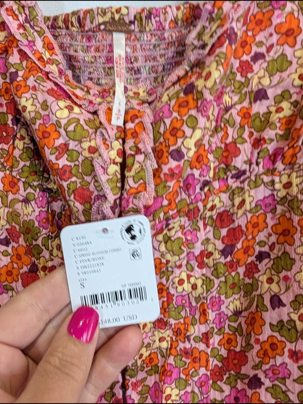 NWT Free People Ellia Floral Tie-Front Sleeveless Top in Pink, Size Small - Picture 2 of 5